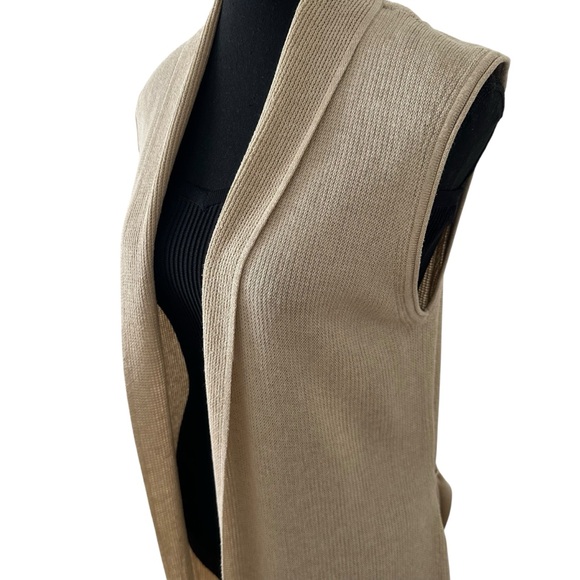 Olsen Long Open Tan Front Belted Sleeveless Cardigan size 12 - Picture 4 of 17